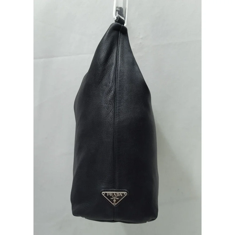 PRADA Black Leather Lucite Plastic Chain Strap Hobo Shoulder Bag
